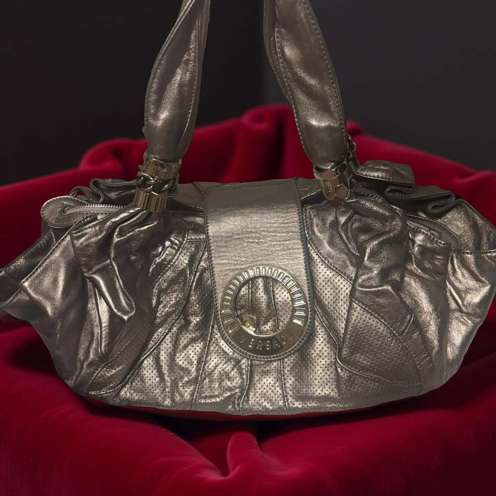 Versace Silver Leather Medusa Shoulder Bag